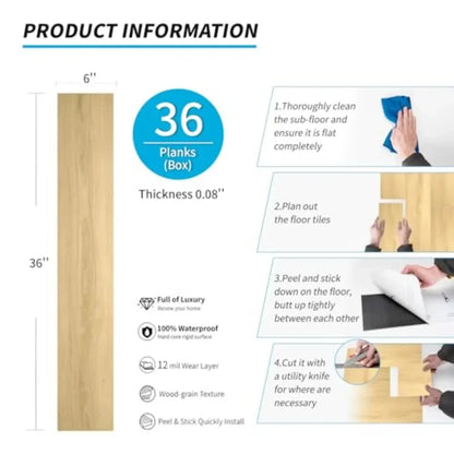 36-Pack 54 Sq.Ft Peel and Stick Floor Vinyl Wood Plank Floor Tile