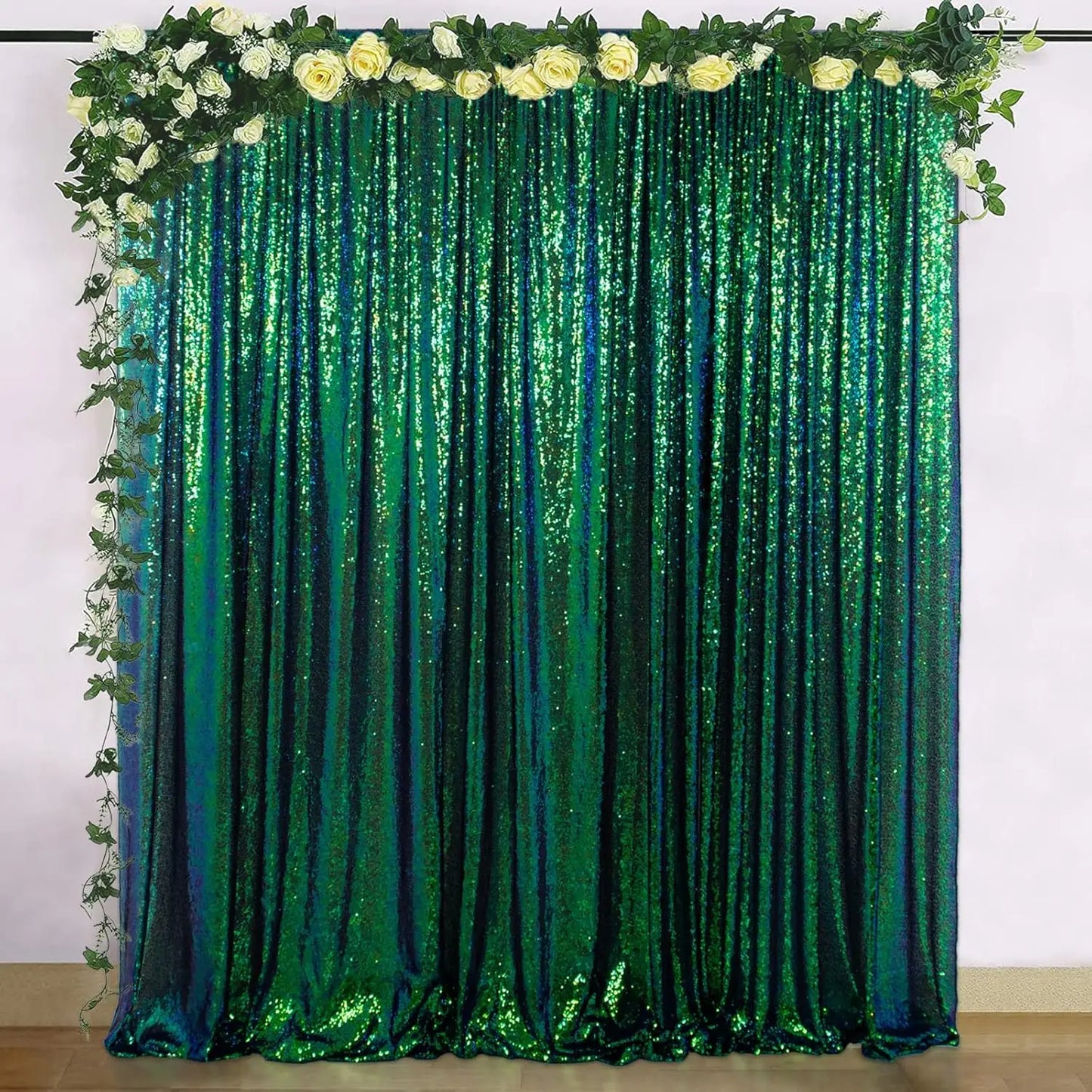 Sequin Backdrop Curtains 1 Pcs 4ftx8ft Iride Green Glitter