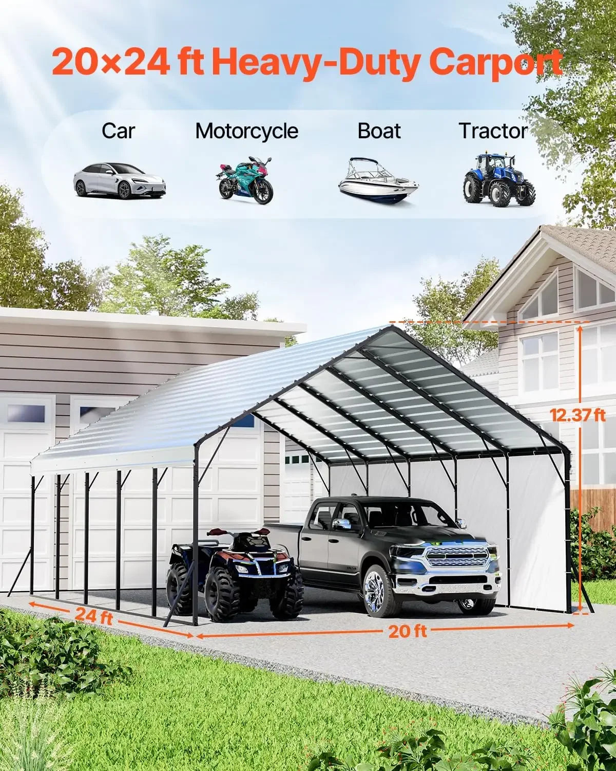 20x24 ft Heavy Duty Metal Carport