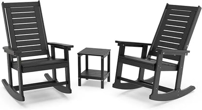 Outdoor Rocking Chair Set | 3-Piece  2 Rocking Chairs with 1 Side Table