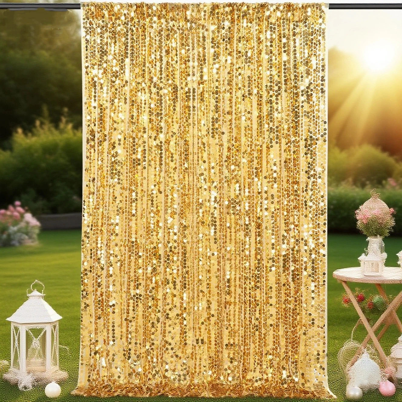 1Panel-4ftx8ft Gold Big Sequin Backdrop Curtains, Shimmer Payette Sequin Backdrop Curtain Panels for Wedding Party Christmas Dec