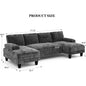 Grey,U Shaped Sectional Couches ,111 Inch Modular Sofa with Double Chaise