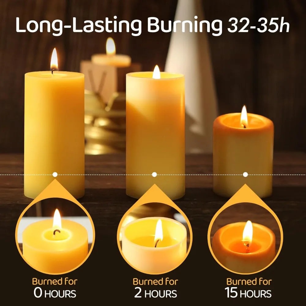 Natural Beeswax Pillar Candles, 560 Hours Long Burning