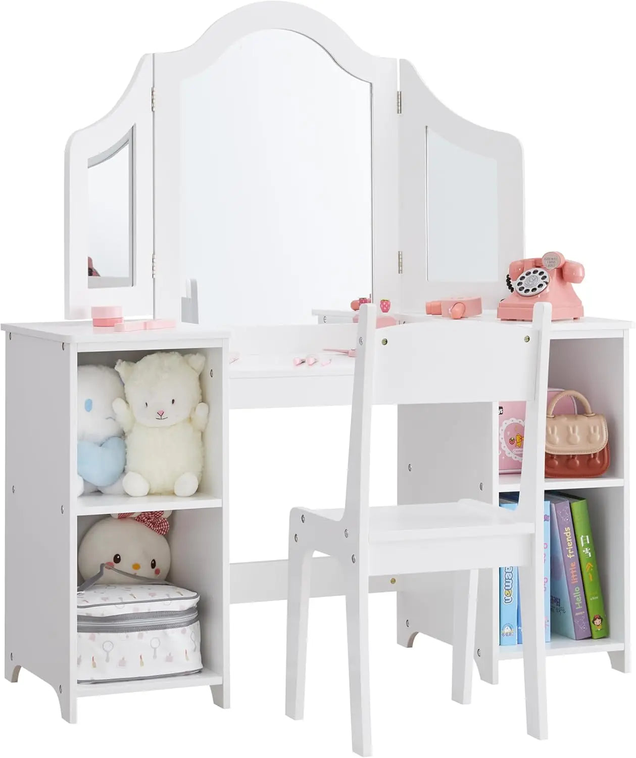 2 in 1 Kids Vanity with Mirror & Chair, White