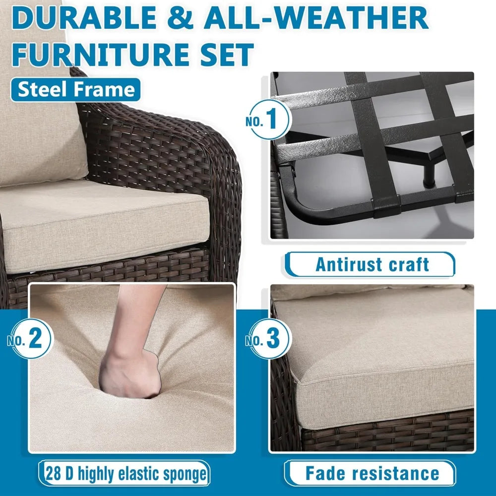 Outdoor Rattan Chairs Set of 2 with Coffee Table