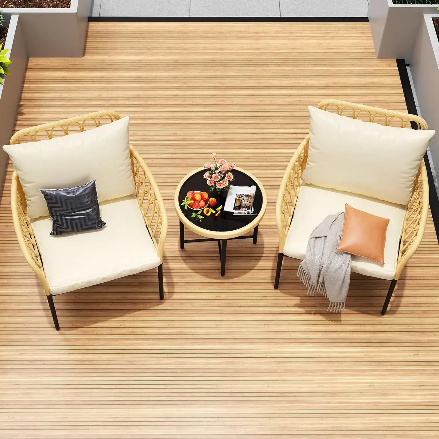 3-Piece Bistro Set, All-Weather Wicker Patio Conversation Set