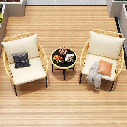 3-Piece Bistro Set, All-Weather Wicker Patio Conversation Set