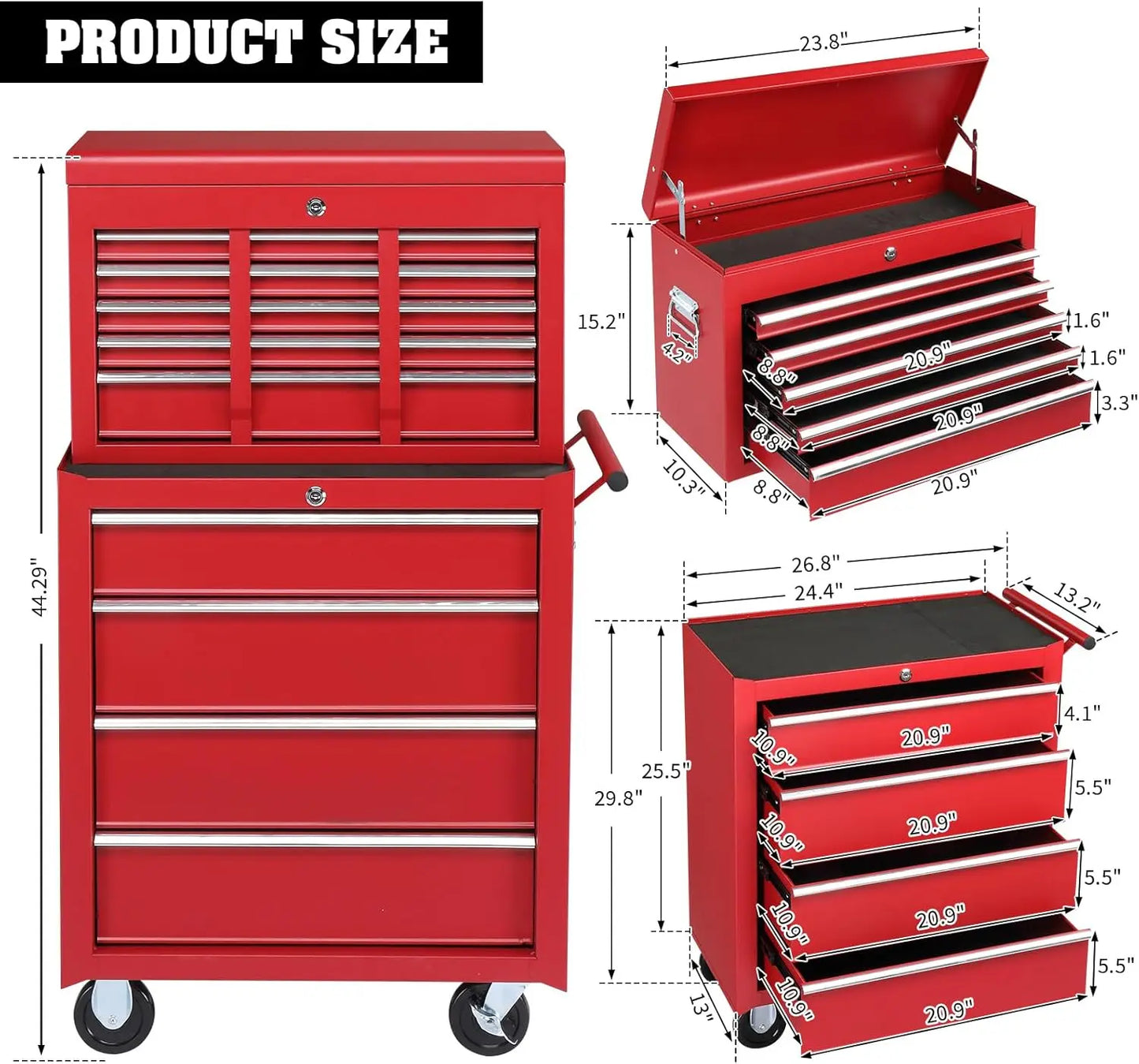 9-Drawer Rolling Tool Chest with Wheels & Lock & Key