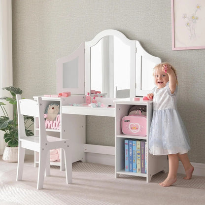 2 in 1 Kids Vanity with Mirror & Chair, White