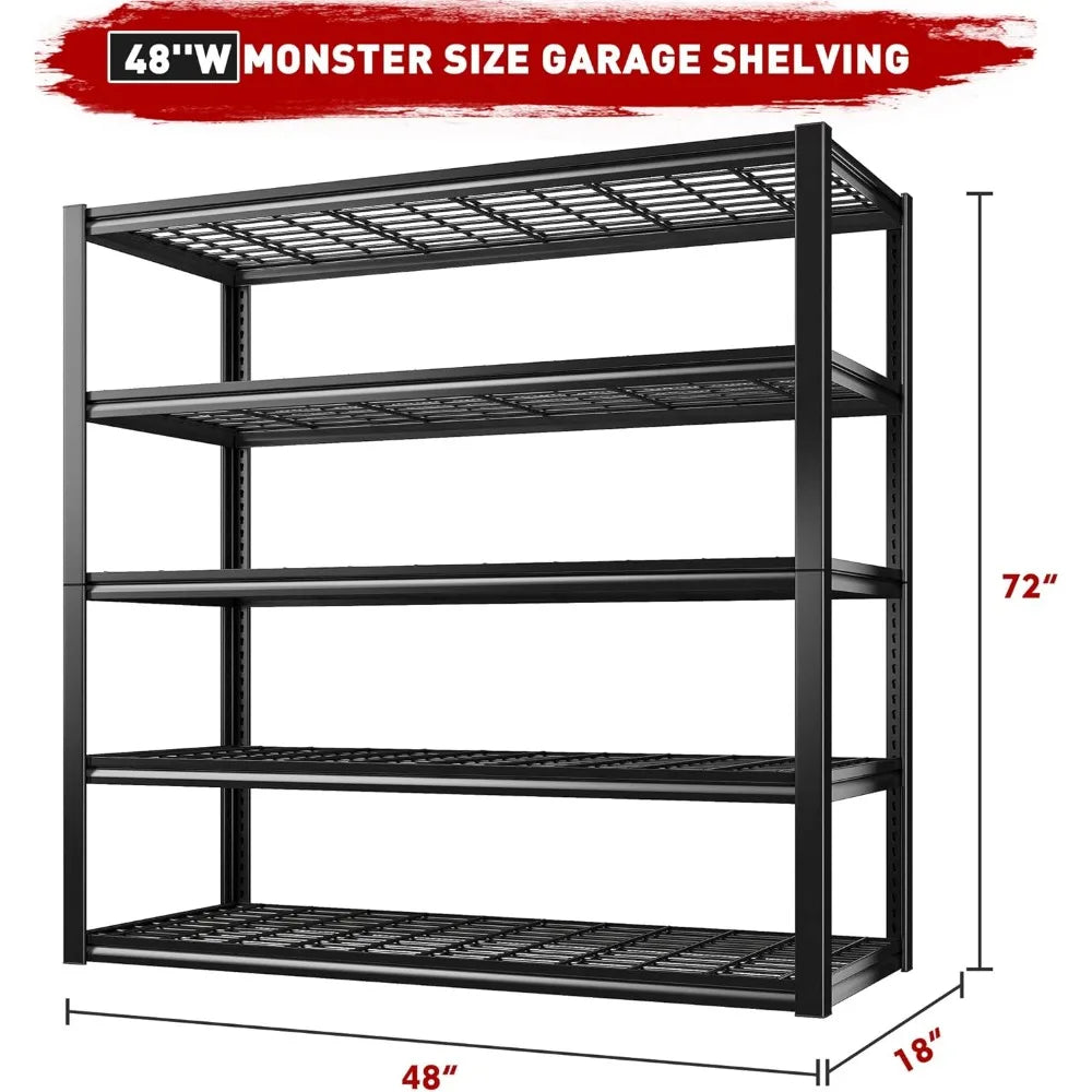 48" W Garage Shelving Heavy Duty Load 2500LBS, 5 Tier