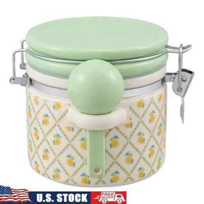 Stoneware Medium Canister with Lid and Ceramic Spoon