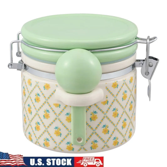 Stoneware Medium Canister with Lid and Ceramic Spoon
