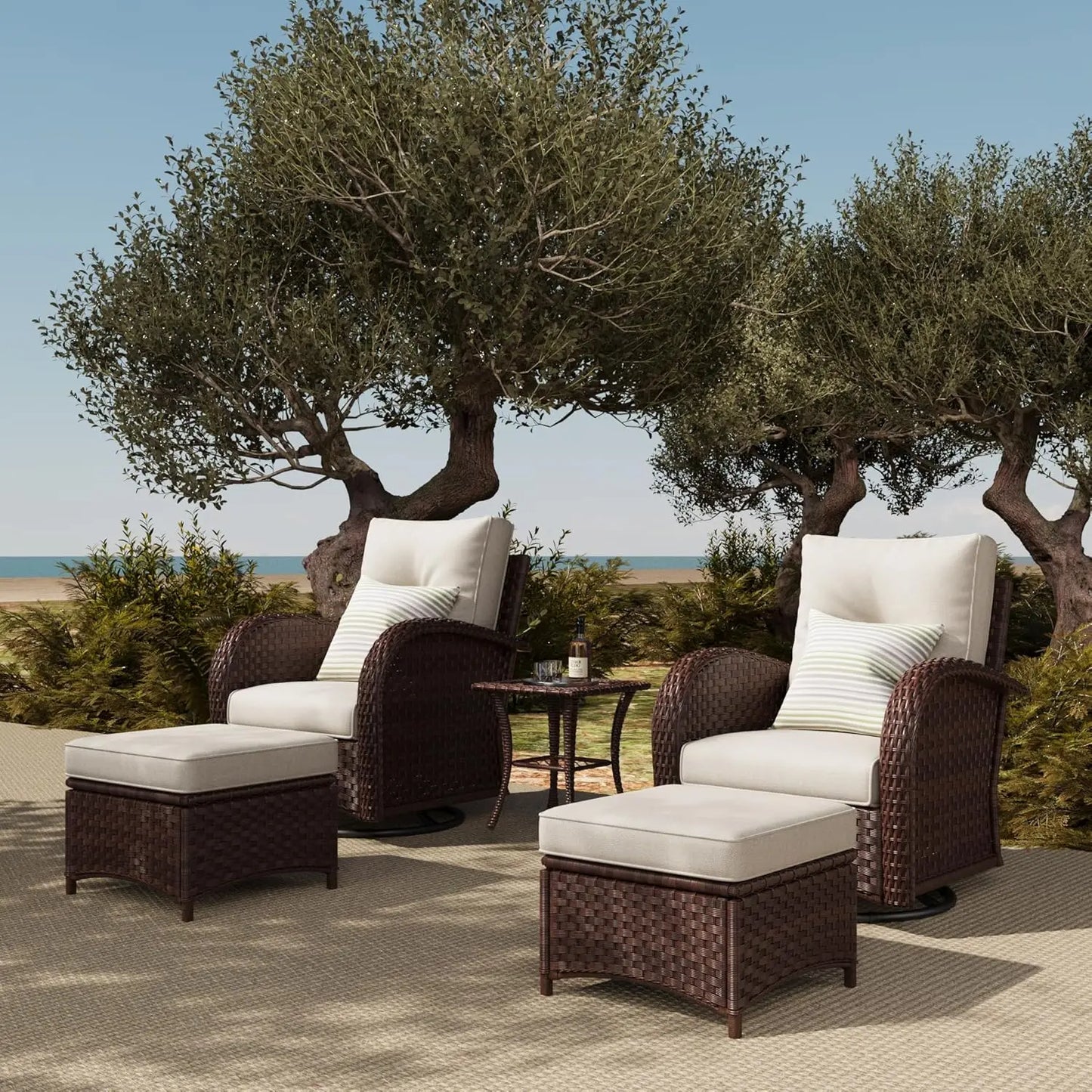 5 Pieces Outdoor Patio Furniture Set, Rattan Wicker