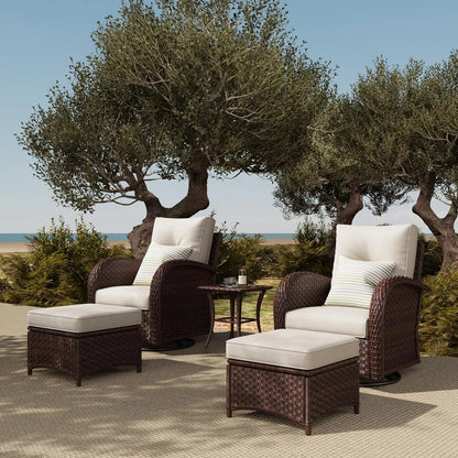 5 Pieces Outdoor Patio Furniture Set, Rattan Wicker