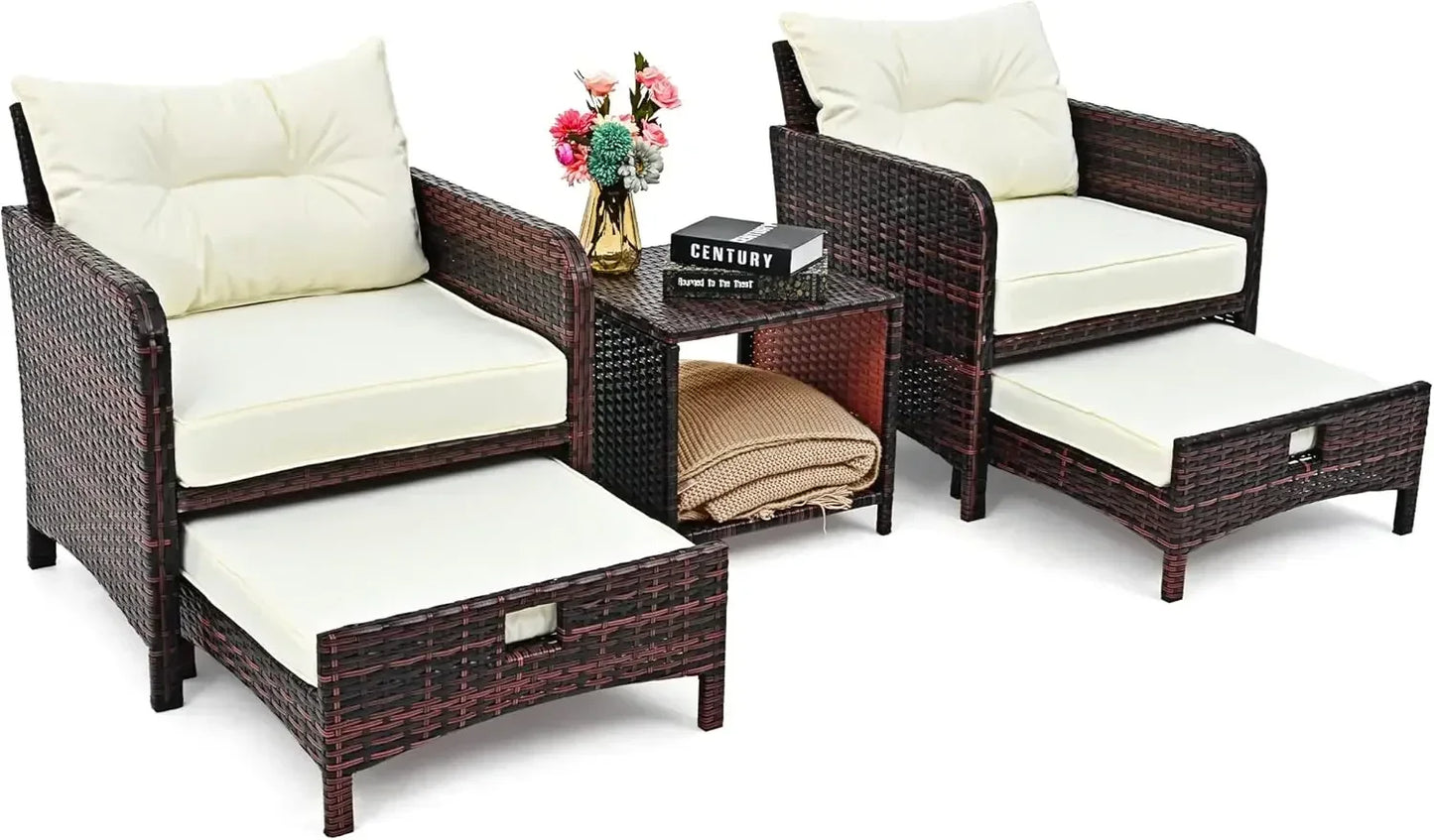 5 Pieces Wicker Patio Furniture Set Outdoor Patio Chairs with Ottomans