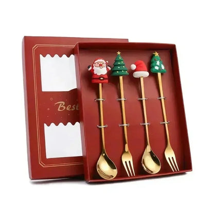 4Pcs Christmas Fork And Spoon Set Stainless Steel