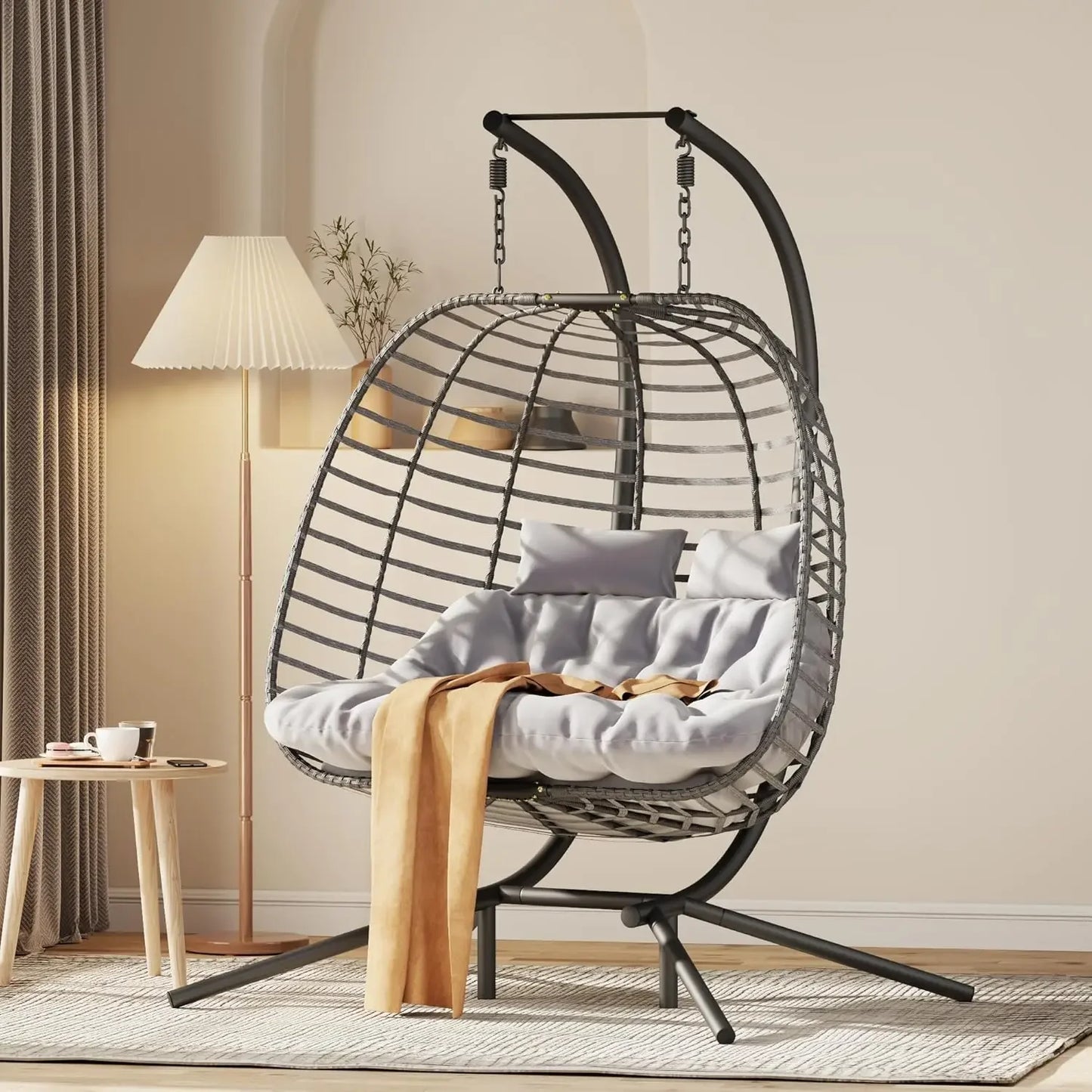 Hammock Swing Chair with Double Hanging Egg Chair, Stand,  Cushion