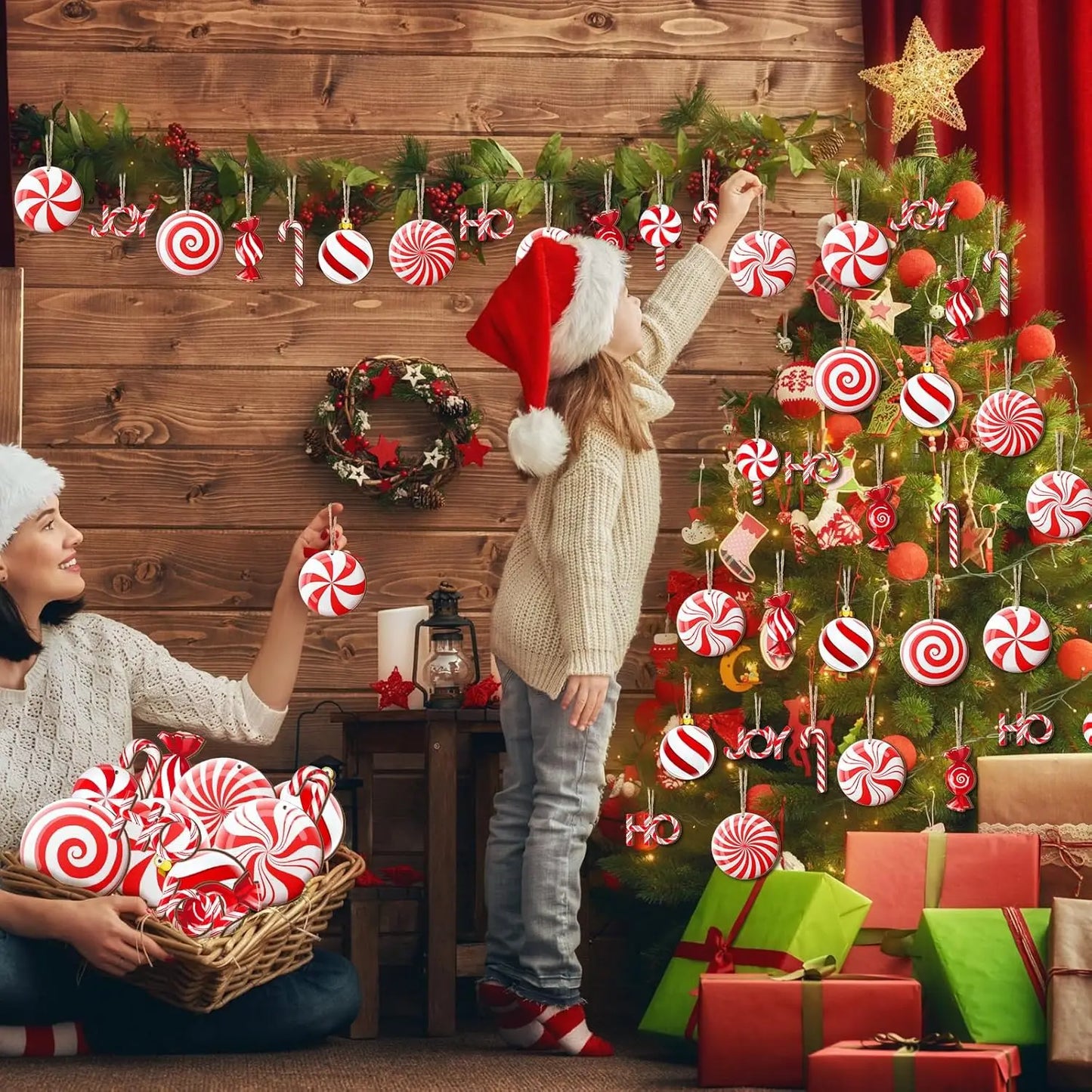 12PCS Wooden Christmas Candy Hanging Ornaments