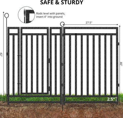 NEW Decorative Garden Fence Metal Dog Fence Outdoor for Yard, 36ft (L) × 40in (H), 14 Panels + 2 Gates,Black-Silver