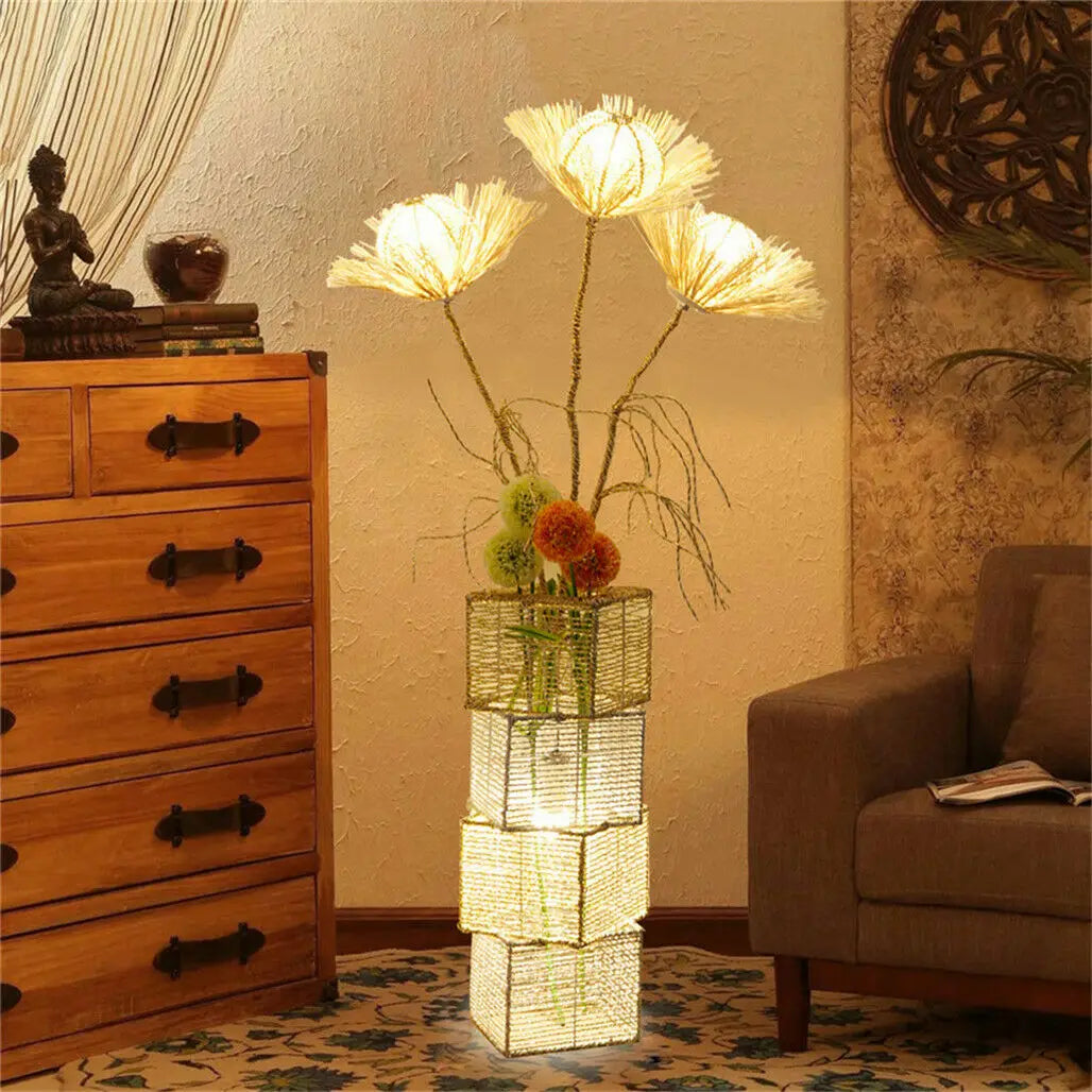 Modern Rattan Floor Lamp Dimmable