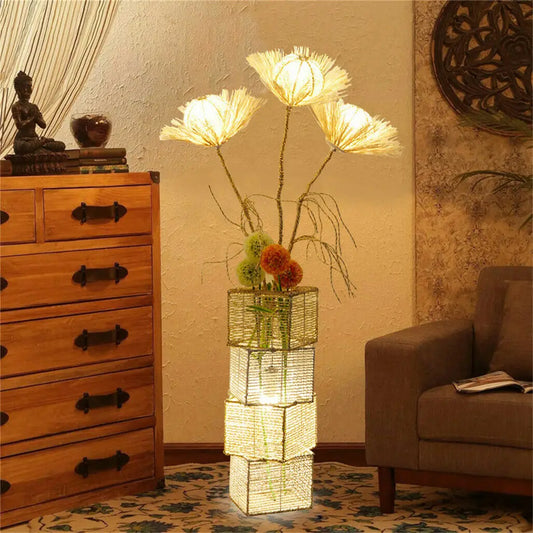 Modern Rattan Floor Lamp Dimmable