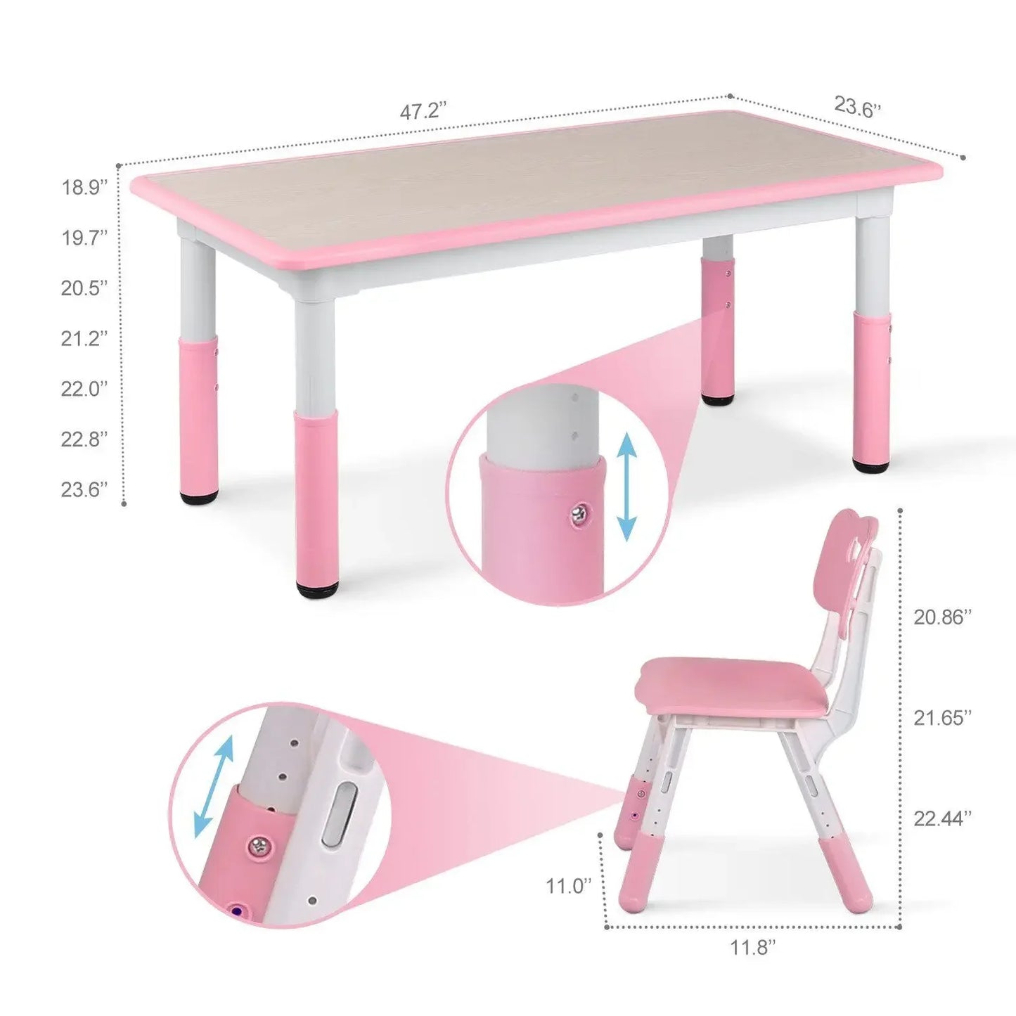 Kids Table and 4 Chairs Set, Height Adjustable