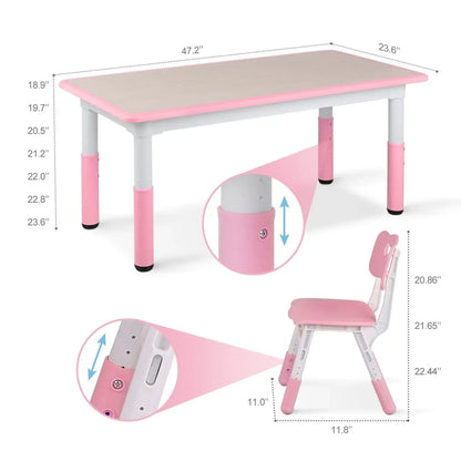 Kids Table and 4 Chairs Set, Height Adjustable