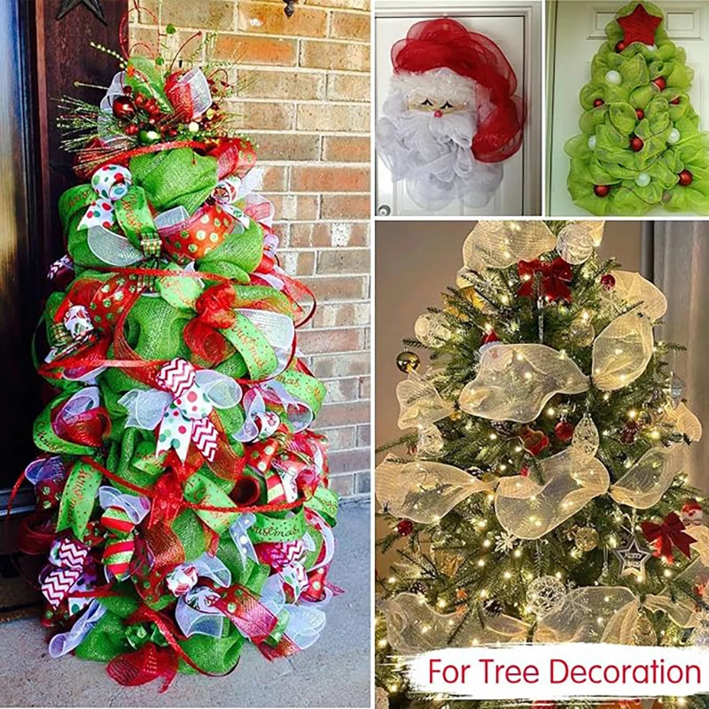 Golden Grid Ribbon Christmas Tree Decoration Mesh Tulle Roll