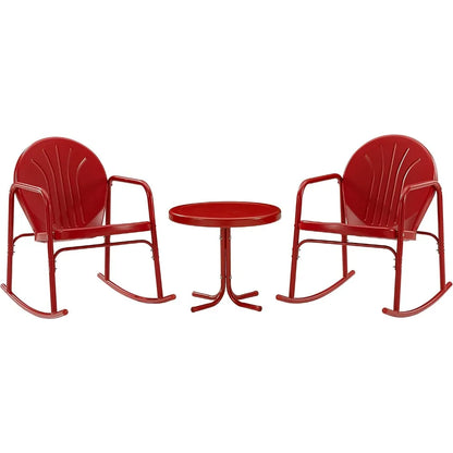 Retro-Style  Outdoor 3-Piece Rocking Chair Set with Side Table
