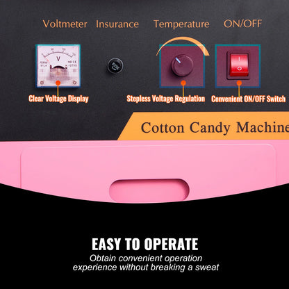 Electric Cotton Candy Machine with Stainless Steel Bowl Sugar Scoop and Drawer