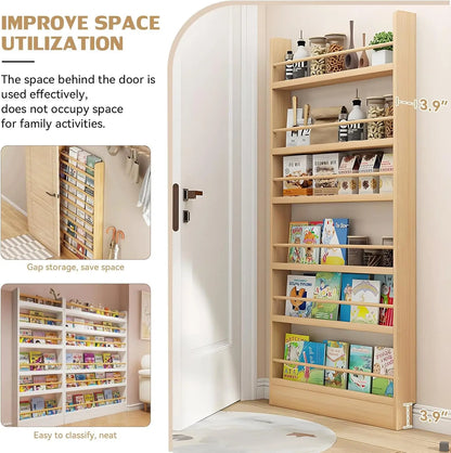 Behind Door Bookshelf, 6-Tier Narrow Wall Mounted