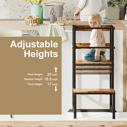Toddler Kitchen Step Stool, Adjustable Height with Safety Rail