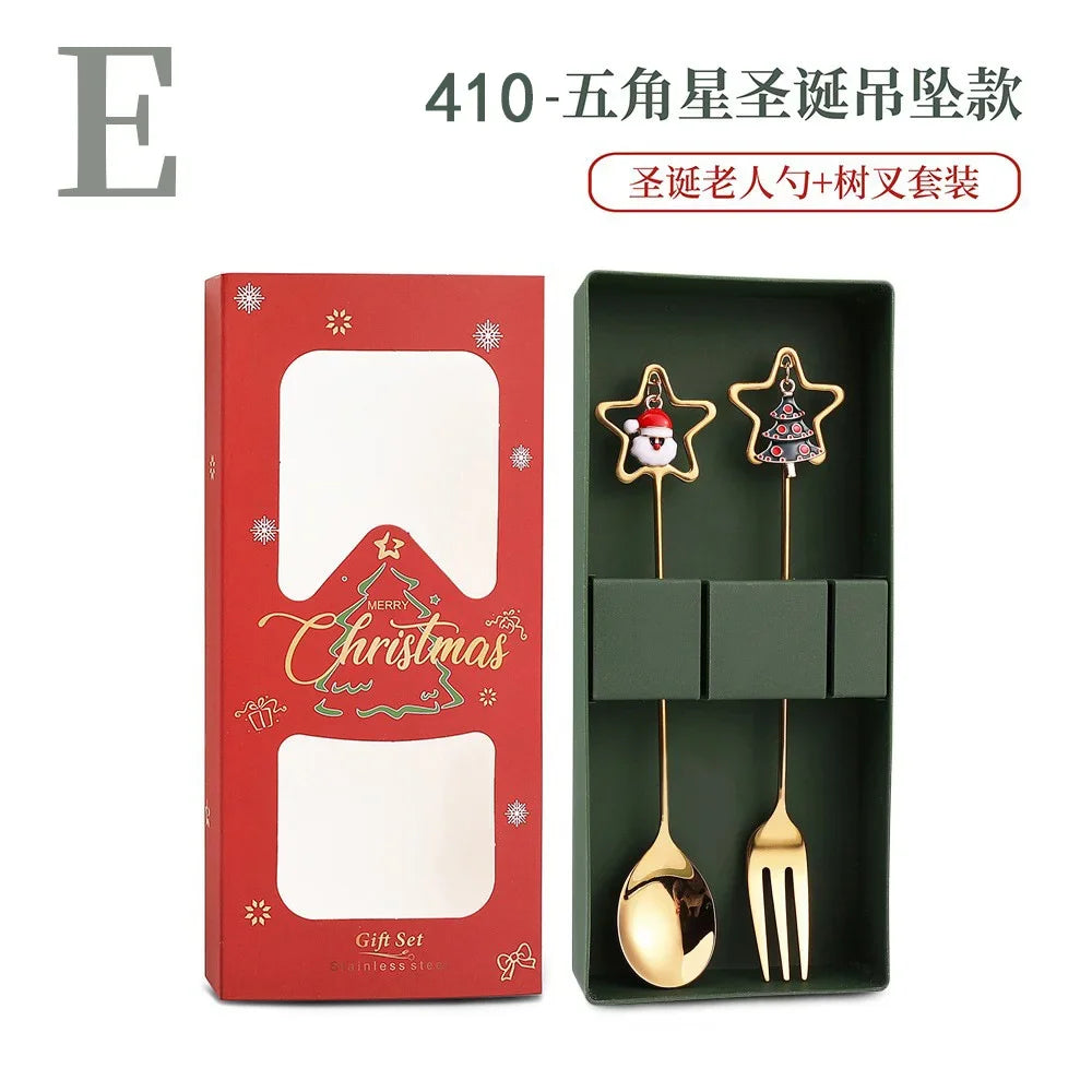 4Pcs Christmas Fork And Spoon Set Stainless Steel