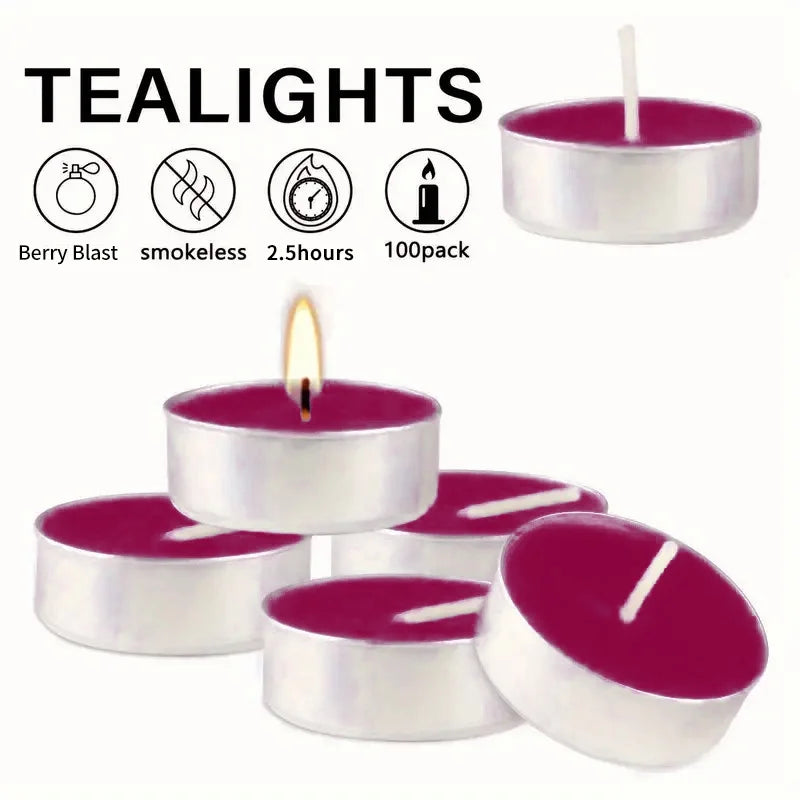 Air Fusion 100 Count Tea Lights Candles Burgundy Berry Blast Scented 2.5 Hours