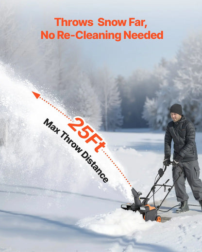 Electric Snow Blower 20" Wide 15A Corded Snow Thrower w/ 180° Chute 25FT Throwing Distance