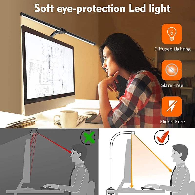 Double Head LED Desk Lamp, 5Color Modes and 5 Dimmable Eye Protection lamp