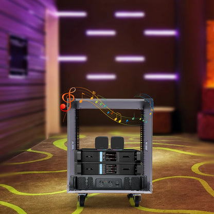 12U Portable Rolling Rack,  Black MDF Cabinet