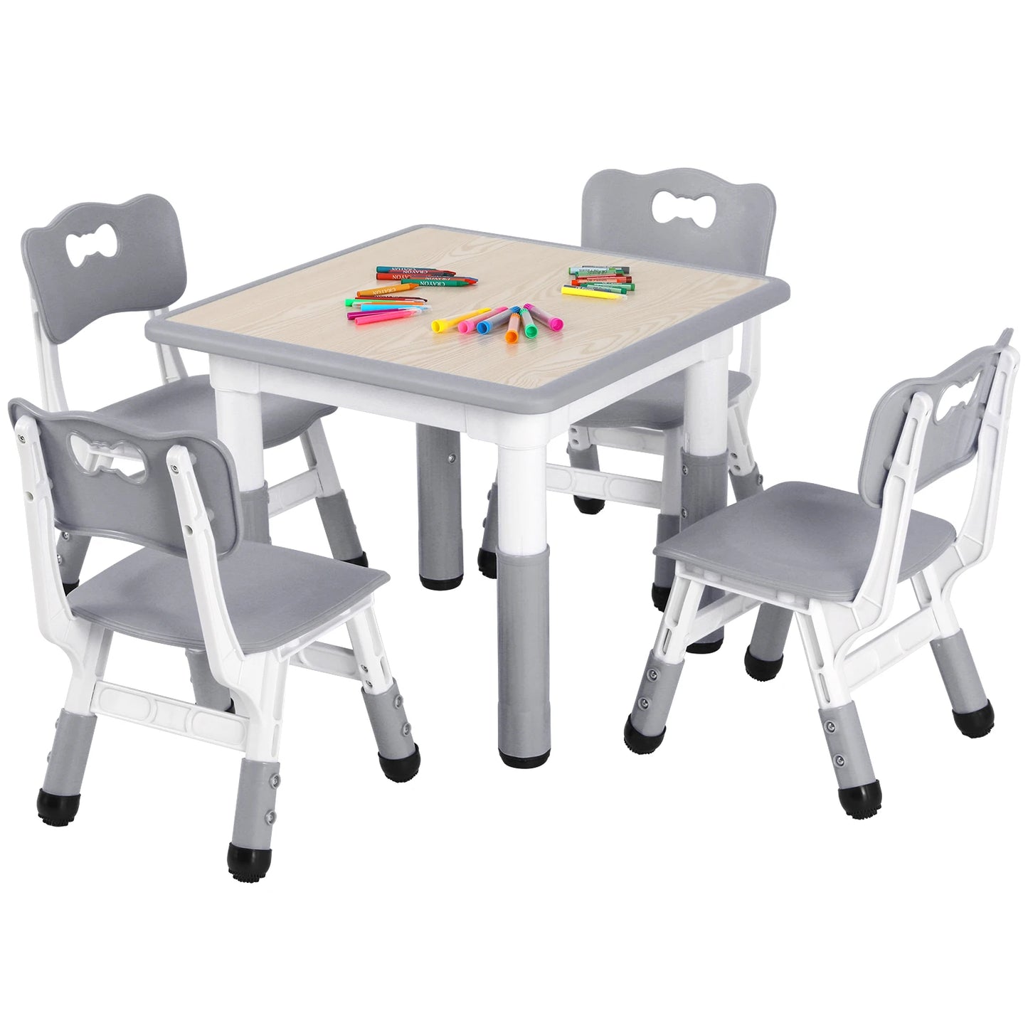 Kids Table and 4 Chairs Set, Height Adjustable