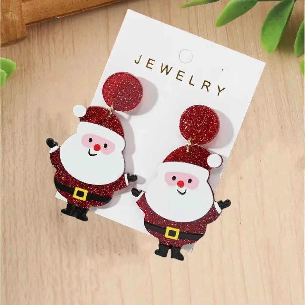 Bling Bling Chunky Christmas Santa Claus Design Dangle Earrings