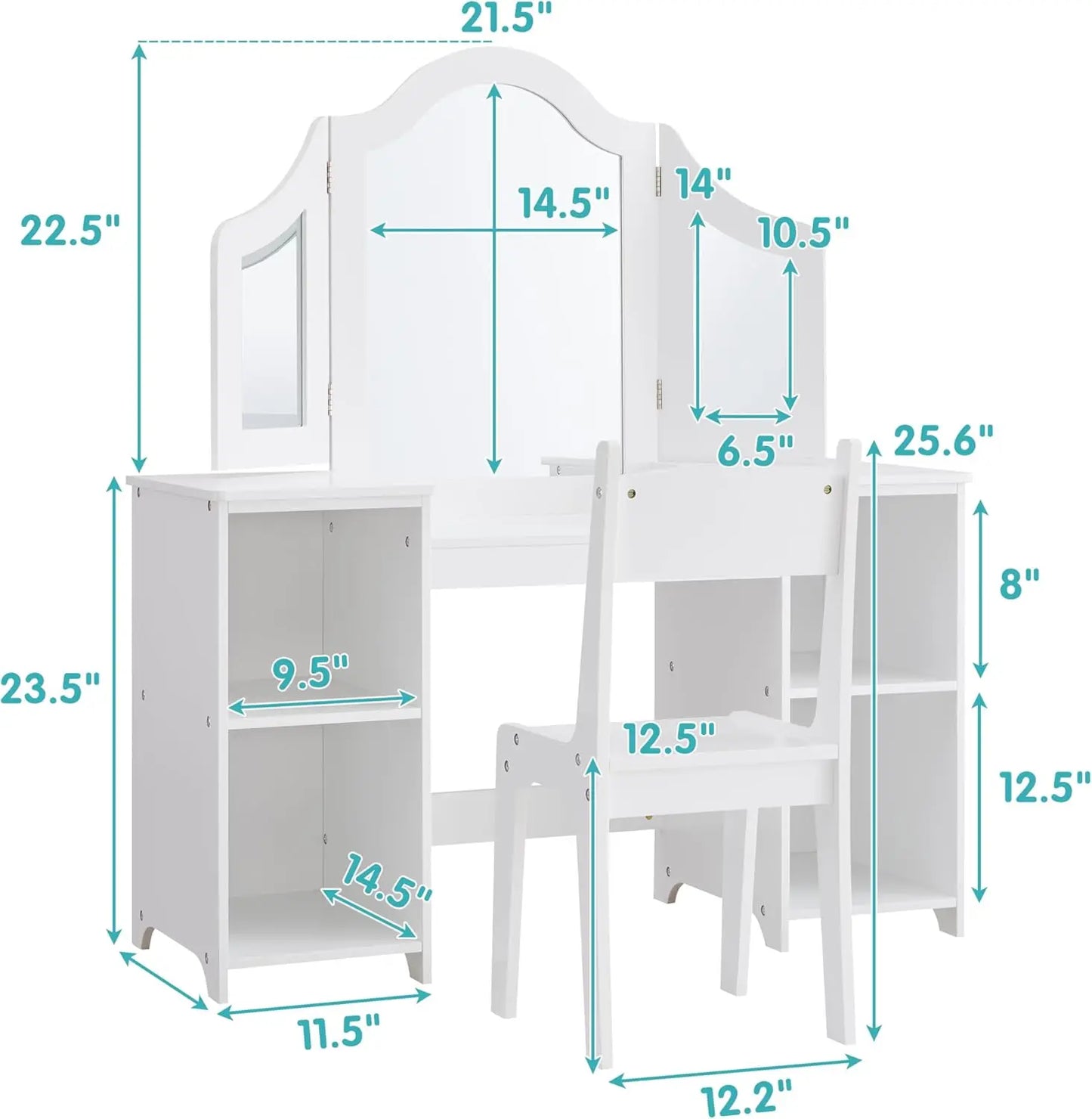 2 in 1 Kids Vanity with Mirror & Chair, White