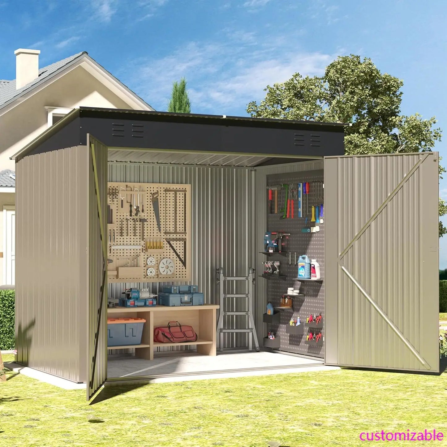 Metal Shed,6x4 FT Metal Shed with Slopping Roof a