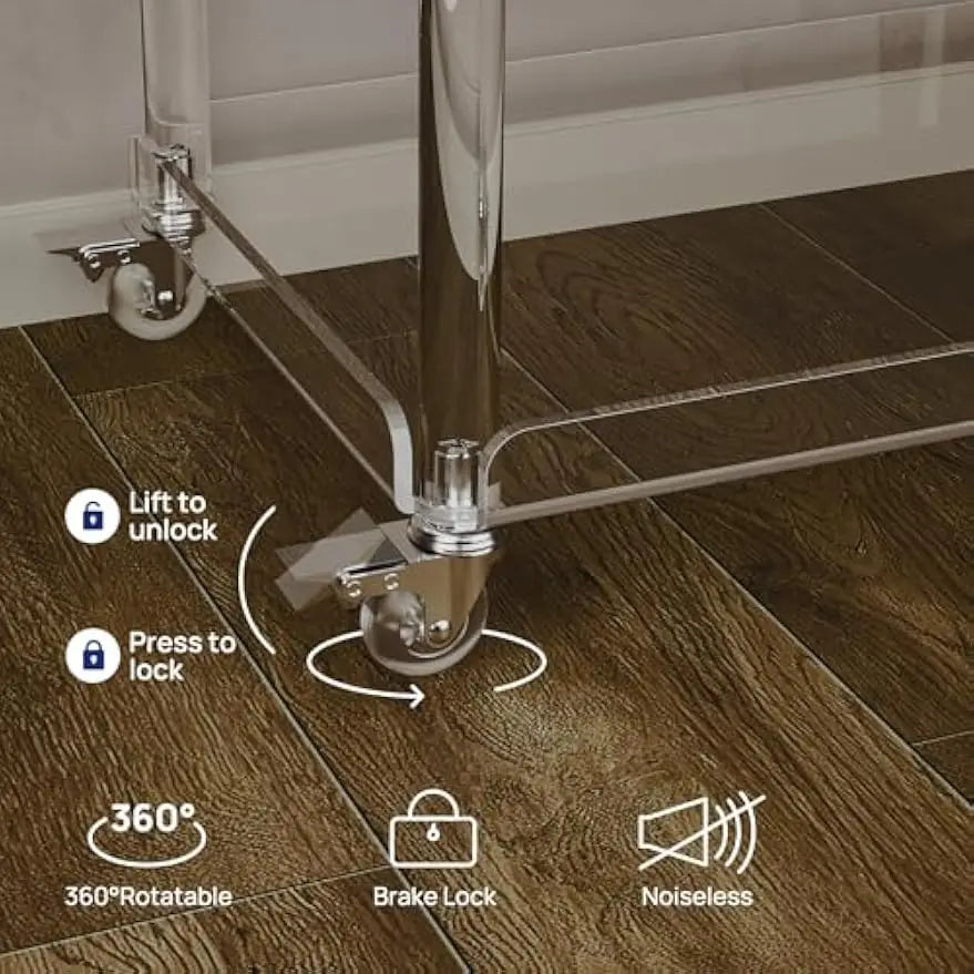 Acrylic Bar Cart with 4 Lockable Wheels, 30.5" L x 15.2" W x 34.5" H, Rolling Serving Cart, Modern, 3-Tier, Clear