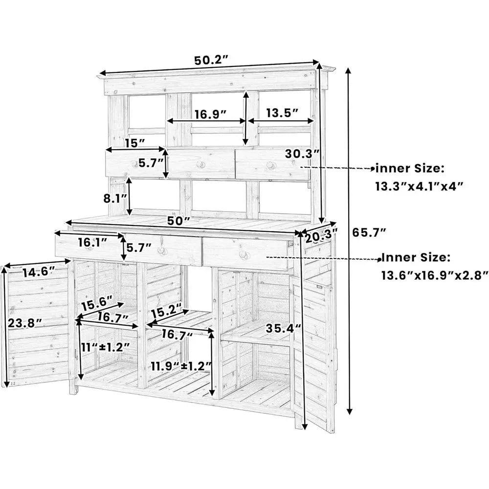 White Outdoor Potting Bench with Hutch,65.7 Tall
