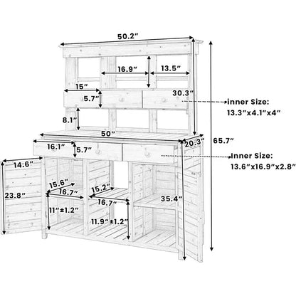 White Outdoor Potting Bench with Hutch,65.7 Tall