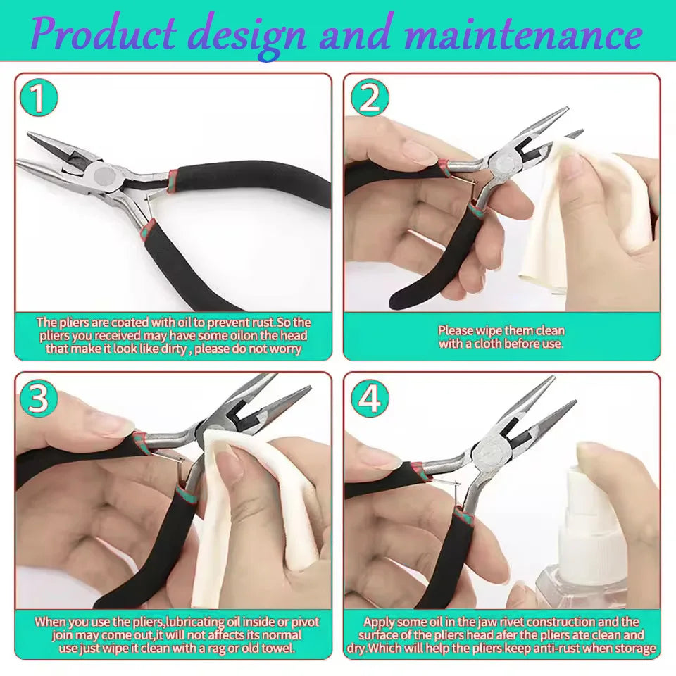 6-Piece Black Jewelry Pliers Set - Pointed/Chain/Round-Nose Pliers & Wire Cutters