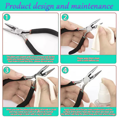6-Piece Black Jewelry Pliers Set - Pointed/Chain/Round-Nose Pliers & Wire Cutters