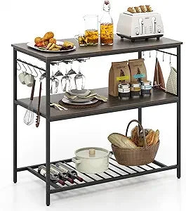 Kitchen Island with 3 Tier Storage Shelves, 48 Inch Baker Rack