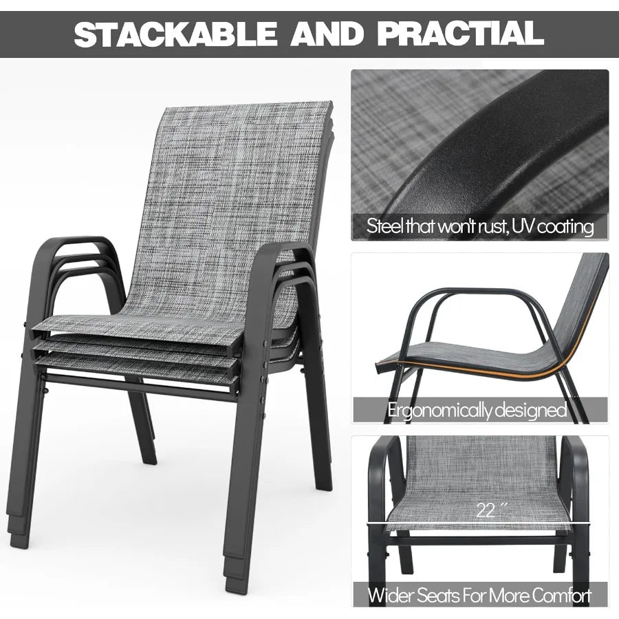 Patio Chairs Set of 6 Stackable Outdoor Dining Chairs