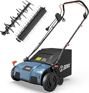 15-Inch Dual-Purpose Electric Dethatcher and Scarifier with 13 Amp Power, 13.2 Gallon Bag