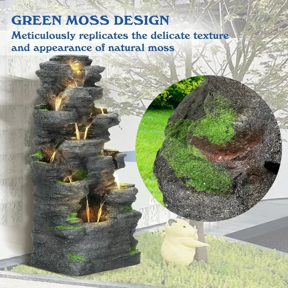 Multi-Level Rock Waterfall Fountain with Illumination